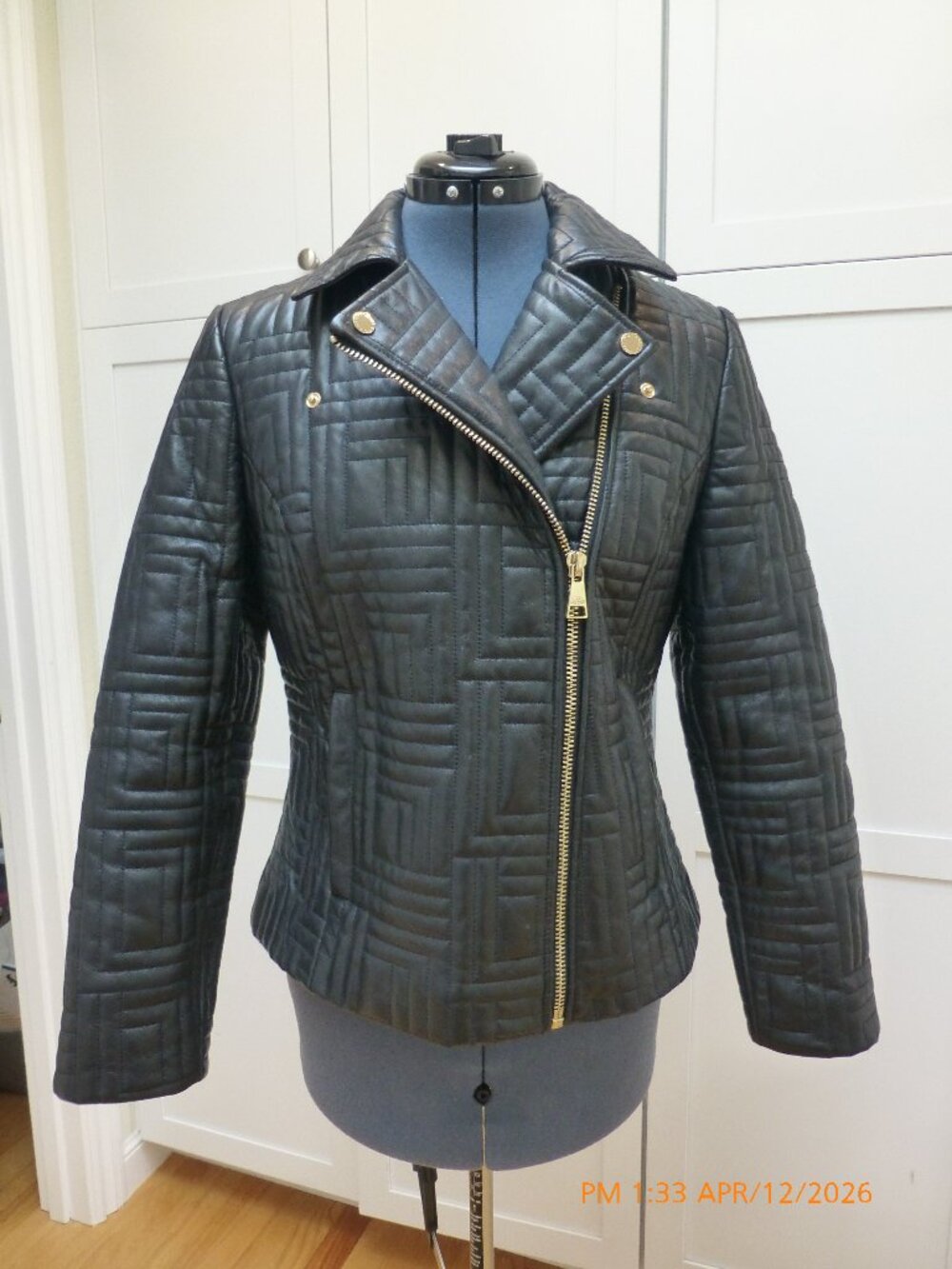Karl Lagerfeld Paris Quilted Leather Motorcycle Biker Jacket size M Zippers